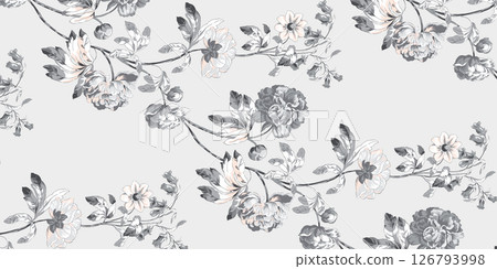 Distinctive Hand Illustrated Geometric Scroll and Floral Designs 126793998