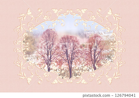 Distinctive Hand Illustrated Geometric Scroll and Floral Designs 126794041