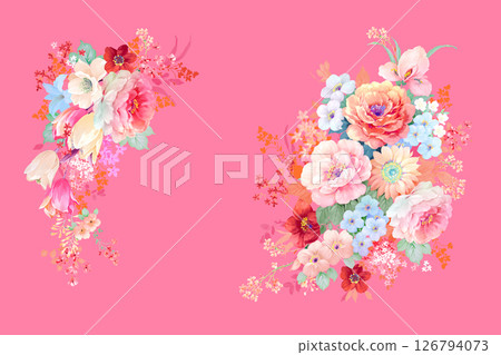 Distinctive Hand Illustrated Geometric Scroll and Floral Designs 126794073