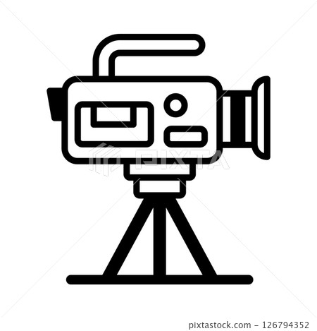 Outline vector icon of a vintage movie camera on a tripod. 126794352