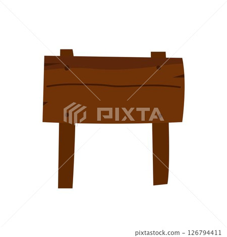 Empty wooden sign board on two posts, rustic cartoon style, illustration isolated on white 126794411