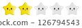 Five-star rating system with star characters with expressive faces. Two stars brightly colored and smiling, three stars are desaturated and sad-faced. Customer review. 3d cartoon vector illustration. 126794543