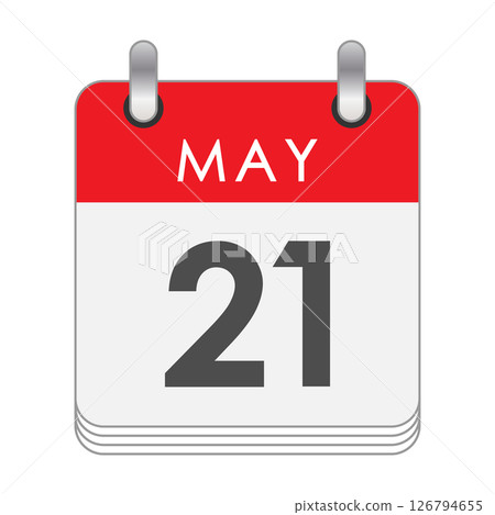 May 21. A leaf of the flip calendar with the date of May 21. Flat style. May 21. A leaf of the flip calendar with the date of May 21. Flat style. 126794655