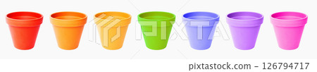 Colorful rainbow colors clay pots isolated on white. Long horizontal background. 126794717