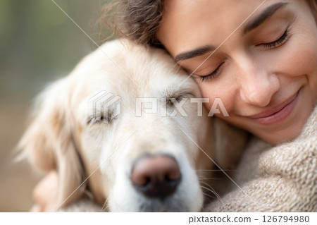 Peaceful Moment Between Woman and Dog 126794980