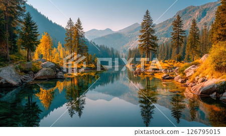 Mountain Lake in Autumn Colors Mountain Lake in Autumn Colors 126795015