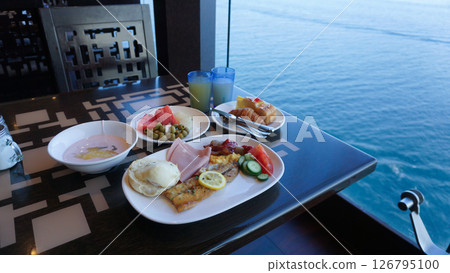 Dining Room Buffet aboard the abstract luxury cruise ship. Dining Room Buffet aboard the abstract luxury cruise ship. 126795100