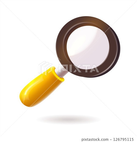A magnifying glass with a bright yellow handle on a white background in the style of 3D realism, cartoon design, 3D plastic with glossy highlights A magnifying glass with a bright yellow handle on a white background in the style of 3D realism, cartoon design, 3D plastic with glossy highlights 126795115
