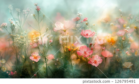 Colorful wildflowers blooming in a tranquil meadow during springtime 126795491
