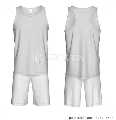 3D Render of Sleeveless Volleyball Kit Mockup. Front and Back View 126795622