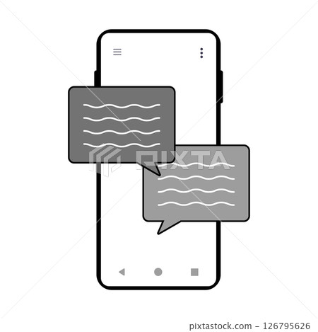 Smartphone Chat Interface Vector Illustration. A minimalist vector illustration showing a modern smartphone with two overlapping chat bubbles. 126795626