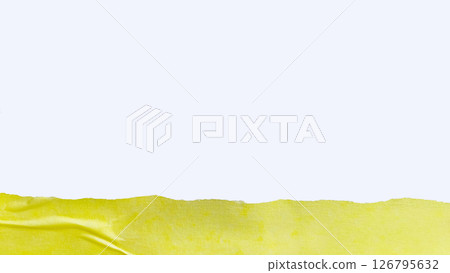 Yellow torn paper with ragged edges, stripes of paper tape along the bottom edge, isolated on white background Yellow torn paper with ragged edges, stripes of paper tape along the bottom edge, isolated on white background 126795632
