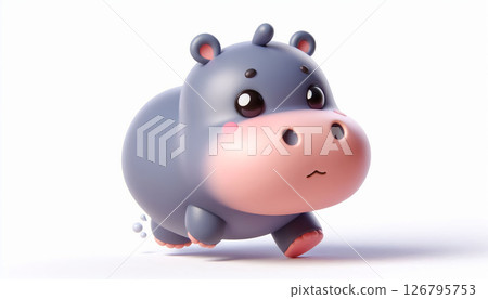 3D funny baby hippo cartoon illustration 3D funny baby hippo cartoon illustration 126795753