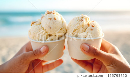 Ice Cream Cups on the Beach Ice Cream Cups on the Beach 126795830