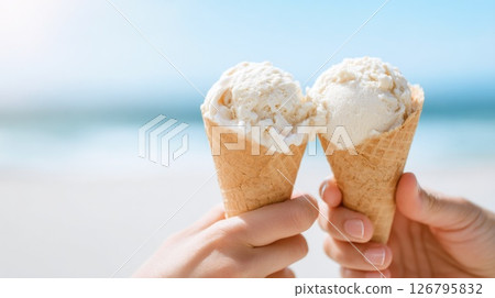 Ice Cream Cones by the Ocean 126795832