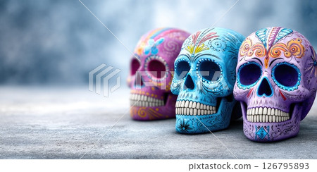 Colorful Day of the Dead Sugar Skulls Colorful Day of the Dead Sugar Skulls 126795893