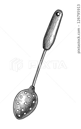 Slotted spoon ink sketch. Slotted spoon ink sketch. 126795913