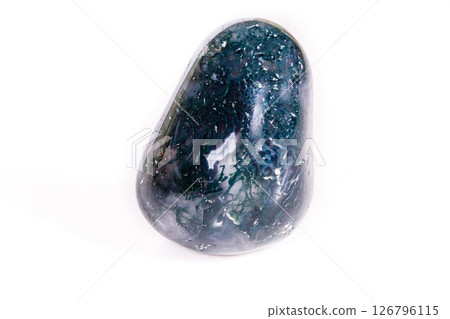 Macro mineral stone Agate mossy (India) on a white background 126796115