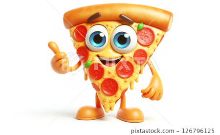 3D funny cartoon of a pizza. Traditional fast food 126796125