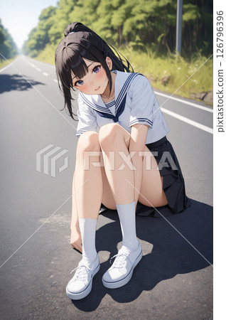 坐在路邊的女孩 126796396