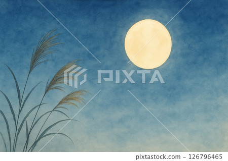 滿月，月亮，夜空，天空，雲朵，夜晚，夢幻，寧靜，神秘，天體，水彩，水彩畫，手繪，模擬風格，插畫 126796465