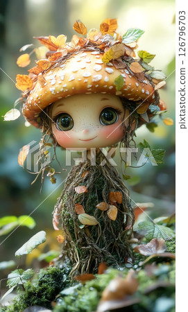 Cute amanita anthropomorphic mushroom cartoon. Fantasy concept 126796703