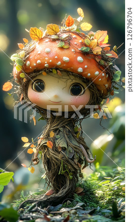 Cute amanita anthropomorphic mushroom cartoon. Fantasy concept 126796704