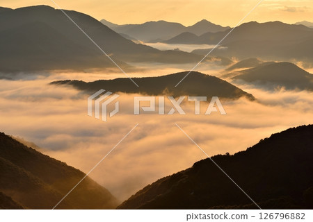 從潮見峠出發的中邊線（熊野古道）的雲海（霧） 126796882