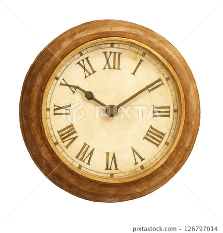 仿古風格的水彩鐘(羅馬數字/透明背景) 仿古風格的水彩鐘(羅馬數字/透明背景) 126797014