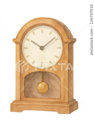 復古木製擺鐘水彩畫（透明背景） 126797016