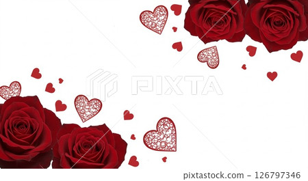 Bright red roses and a red heart with lace pattern inside 126797346