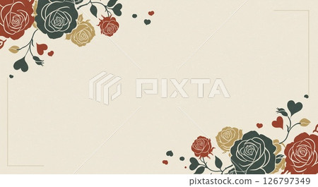 Multi-hued roses and hearts on a warm cream background 126797349