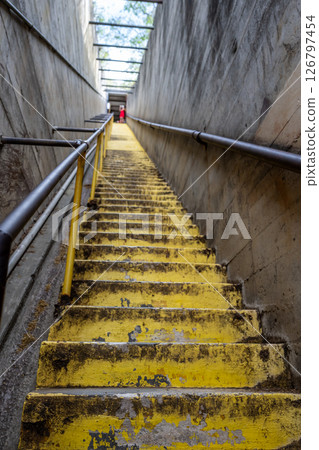 Stairs up to the top of the concrete Fire Control Station Battery 407 bunker at Diamond Head State Monument in Oahu, Hawaii Stairs up to the top of the concrete Fire Control Station Battery 407 bunker at Diamond Head State Monument in Oahu, Hawaii 126797454