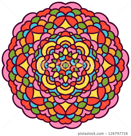 Colorful vector hand drawn flower mandala, circular floral design element 126797726