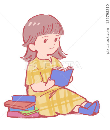 一位身穿黃色洋裝的女士正在讀書 126798210