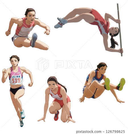 5 poses for women's athletics transparent PNG material 126798625
