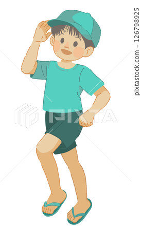 一個男孩穿著夏裝跑步的插圖 一個男孩穿著夏裝跑步的插圖 126798925