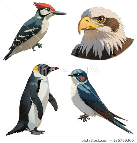 啄木鳥、老鷹、企鵝、燕子透明PNG素材(卡通風格) 啄木鳥、老鷹、企鵝、燕子透明PNG素材(卡通風格) 126799300