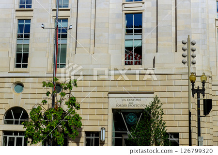 19 April 2025 Washington D.C US Building of U.S. Customs Border Protection shows modern architecture in busy city Washington D.C 126799320