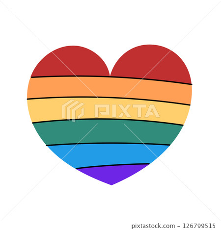 LGBT heart shaped flag. Cute colorful vector illustration of sexual minorities symbol in six colors. Rainbow flag isolated. Hand drawn element. Pride Month June LGBT heart shaped flag. Cute colorful vector illustration of sexual minorities symbol in six colors. Rainbow flag isolated. Hand drawn element. Pride Month June 126799515