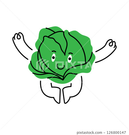 Funny cabbage character levitating in air. Fresh organic vegetables. Healthy eating. Vector illustration. Funny cabbage character levitating in air. Fresh organic vegetables. Healthy eating. Vector illustration. 126800147