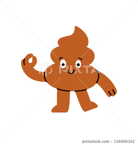 Funny cartoon poop character making an OK hand sign with a big grin, playful and expressive. Vector illustration. Funny cartoon poop character making an OK hand sign with a big grin, playful and expressive. Vector illustration. 126800162