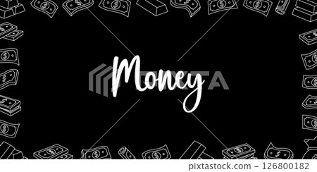 Money horizontal banner. Flying cash, banknotes, stack of money, dollar bills, gold coins and bars. Money investment concept. Money horizontal banner. Flying cash, banknotes, stack of money, dollar bills, gold coins and bars. Money investment concept. 126800182