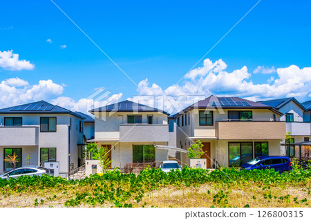 Newly built residential area using solar power generation and renewable energy 126800315