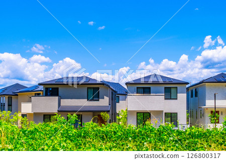 Newly built residential area using solar power generation and renewable energy 126800317