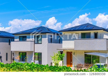 Newly built solar-powered renewable energy residential area Newly built solar-powered renewable energy residential area 126800330