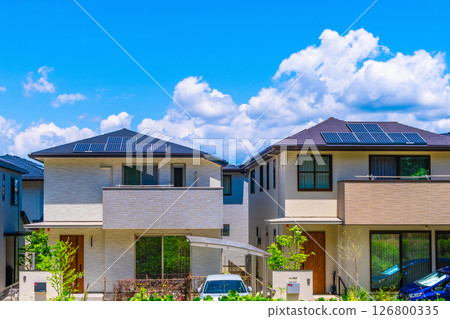 Newly built solar-powered renewable energy residential area Newly built solar-powered renewable energy residential area 126800335