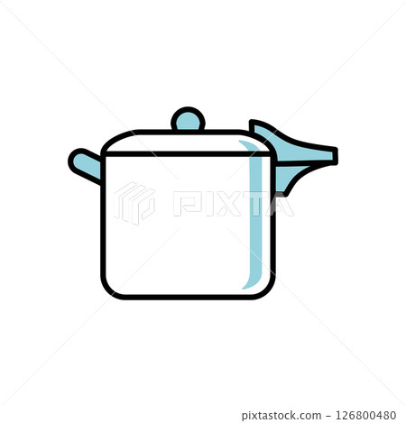 簡單的壓力鍋向量插圖 |壓力鍋，帶蓋，炊具，廚房用具，藍色，手柄 126800480