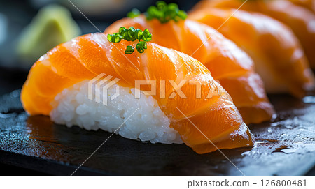 Delicious fatty salmon sushi 126800481