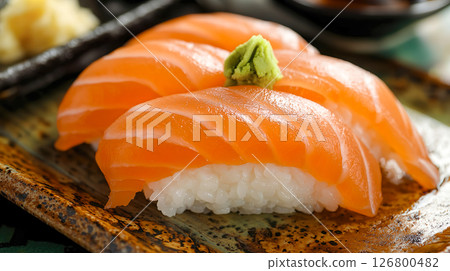 Delicious fatty salmon sushi 126800482